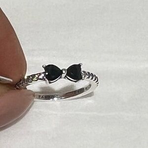 Sparkling Black Bow Ring, Sterling Silver 925, size: 56/ 7.5